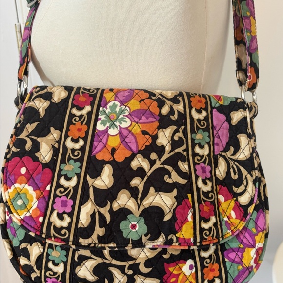 Vera Bradley Handbags - Vera Bradley Black Quilted Floral Crossbody with Pink Orange Purple Accents